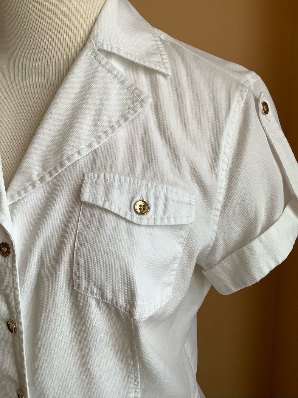 Jones New York Signature White Cotton Utility Shirt Gold Button Size M - Picture 5 of 11